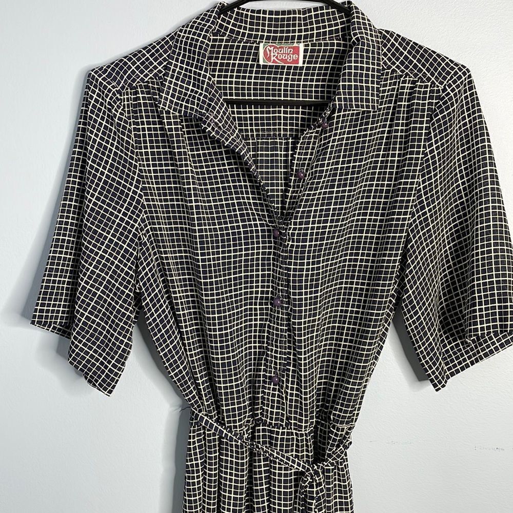 Vintage Moulin Rouge Silk Dress with Belt Shoulder Pads